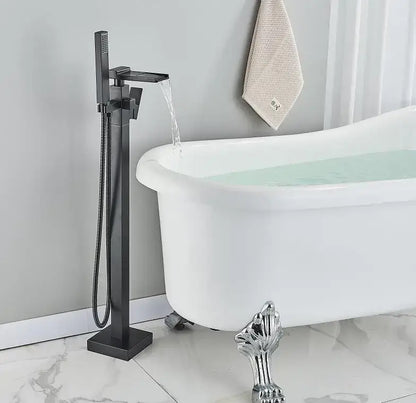 Modern matte black floor mounted bathtub faucet waterfall bathroom set