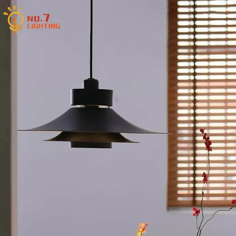 Modern matte black flying saucer pendant light dining room