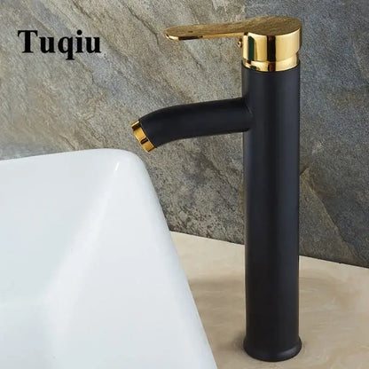 Modern matte black & gold single handle faucet wash basin mixer