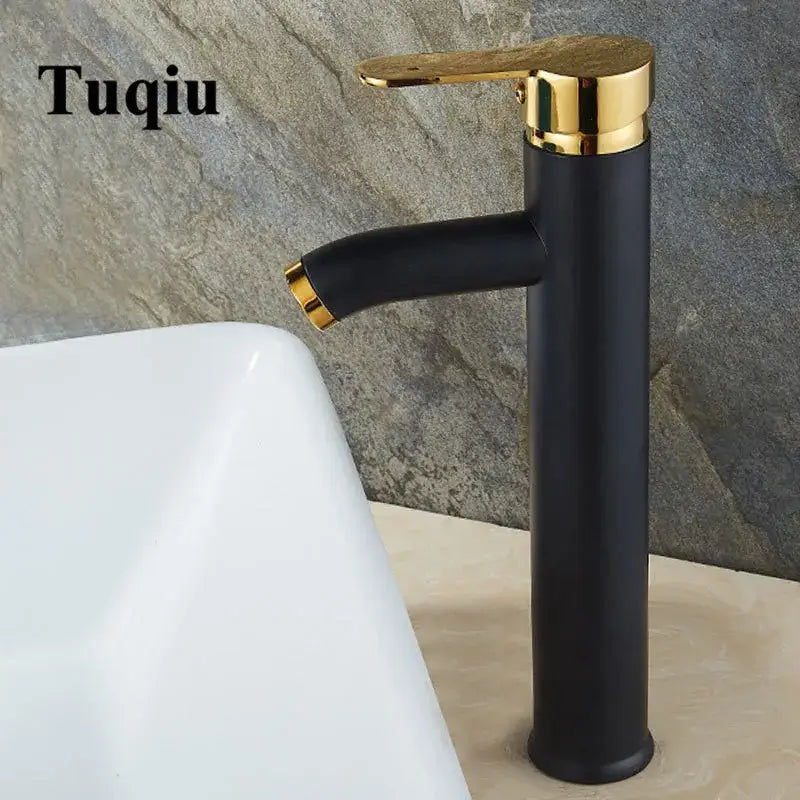 Modern matte black & gold single handle faucet wash basin mixer