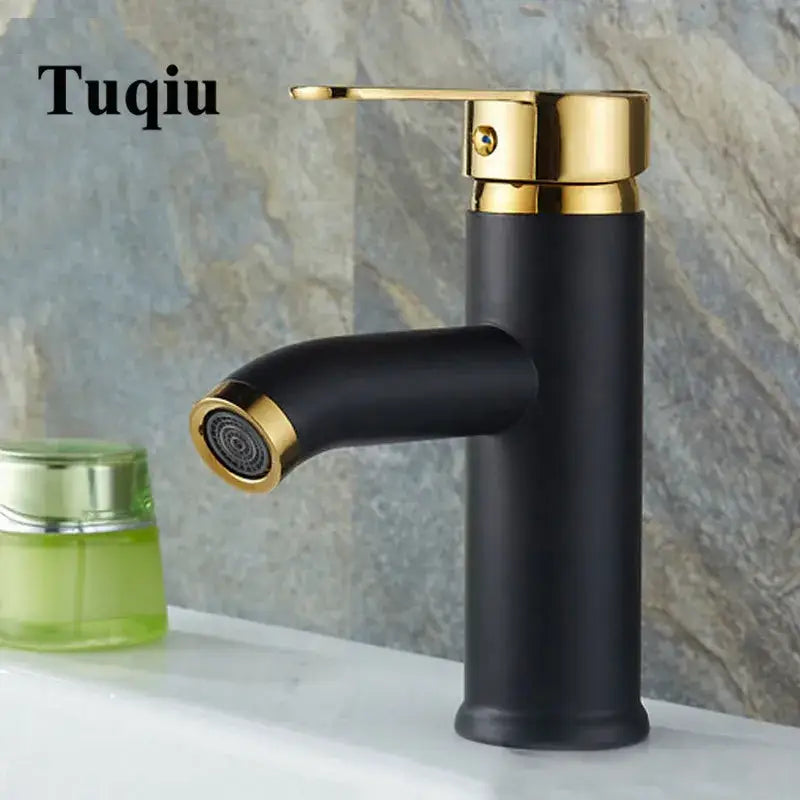 Modern matte black & gold single handle faucet wash basin mixer