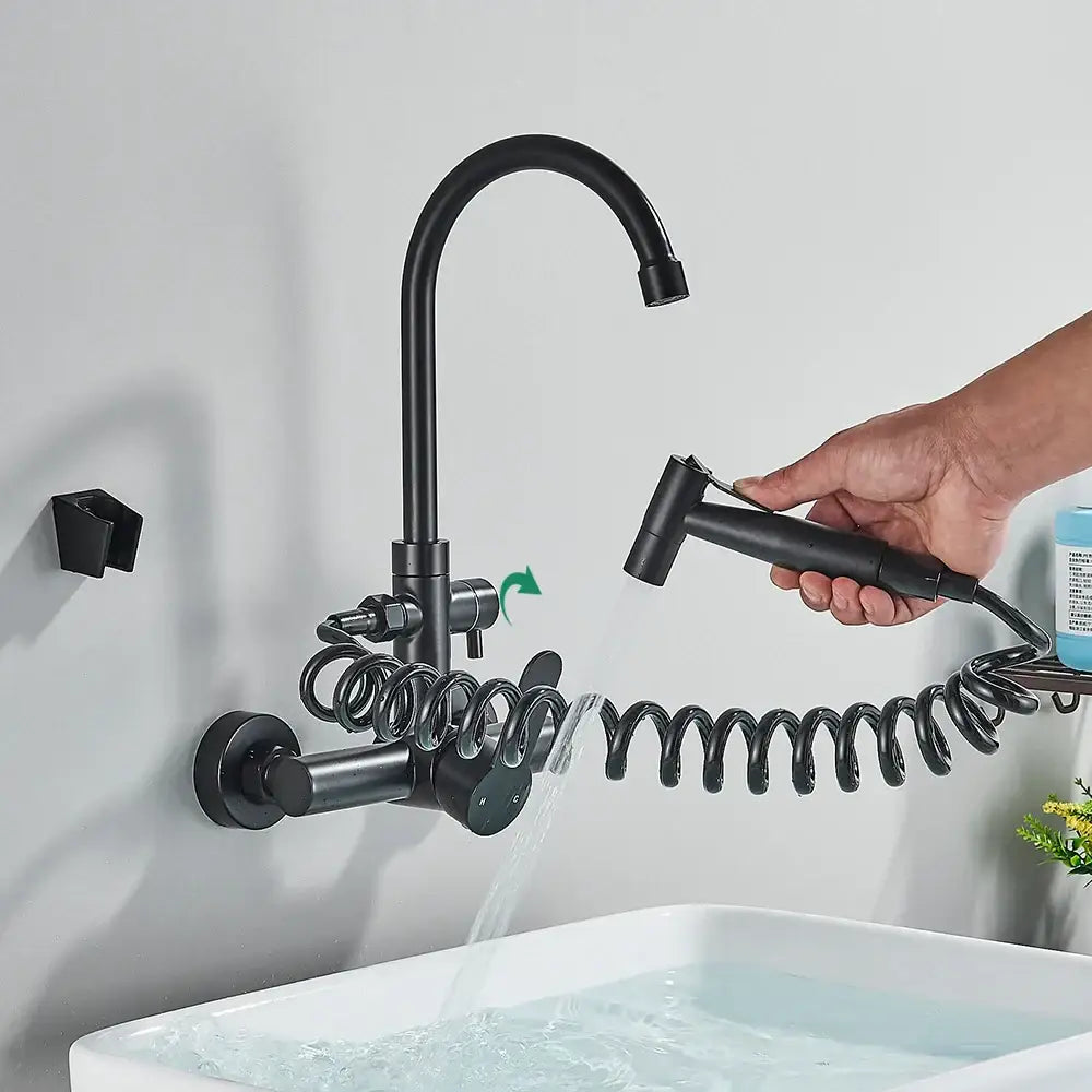 Modern matte black gourmet kitchen faucet with extendable spray