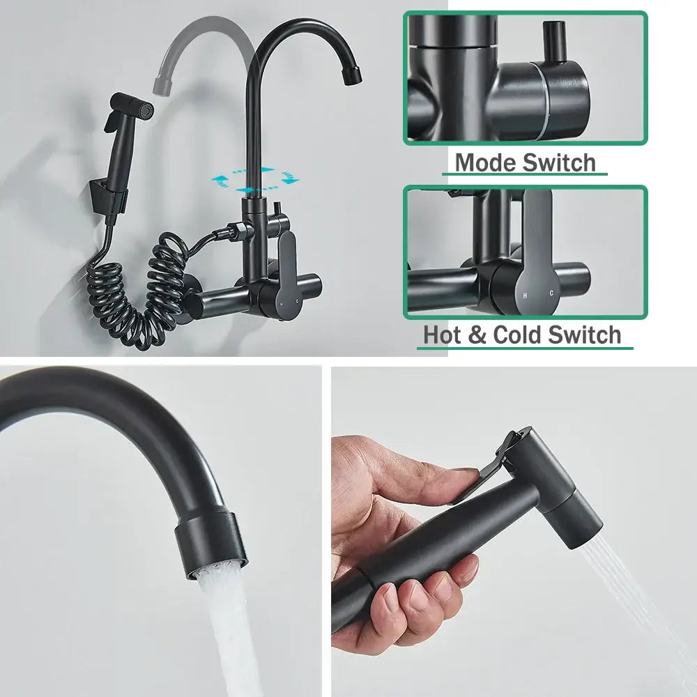 Modern matte black gourmet kitchen faucet with extendable spray