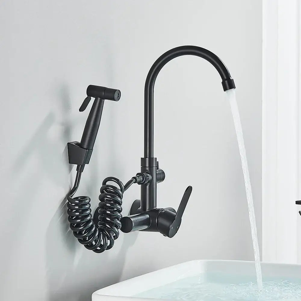Modern matte black gourmet kitchen faucet with extendable spray