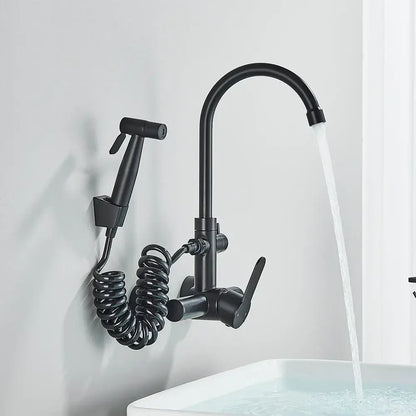 Modern matte black gourmet kitchen faucet with extendable spray