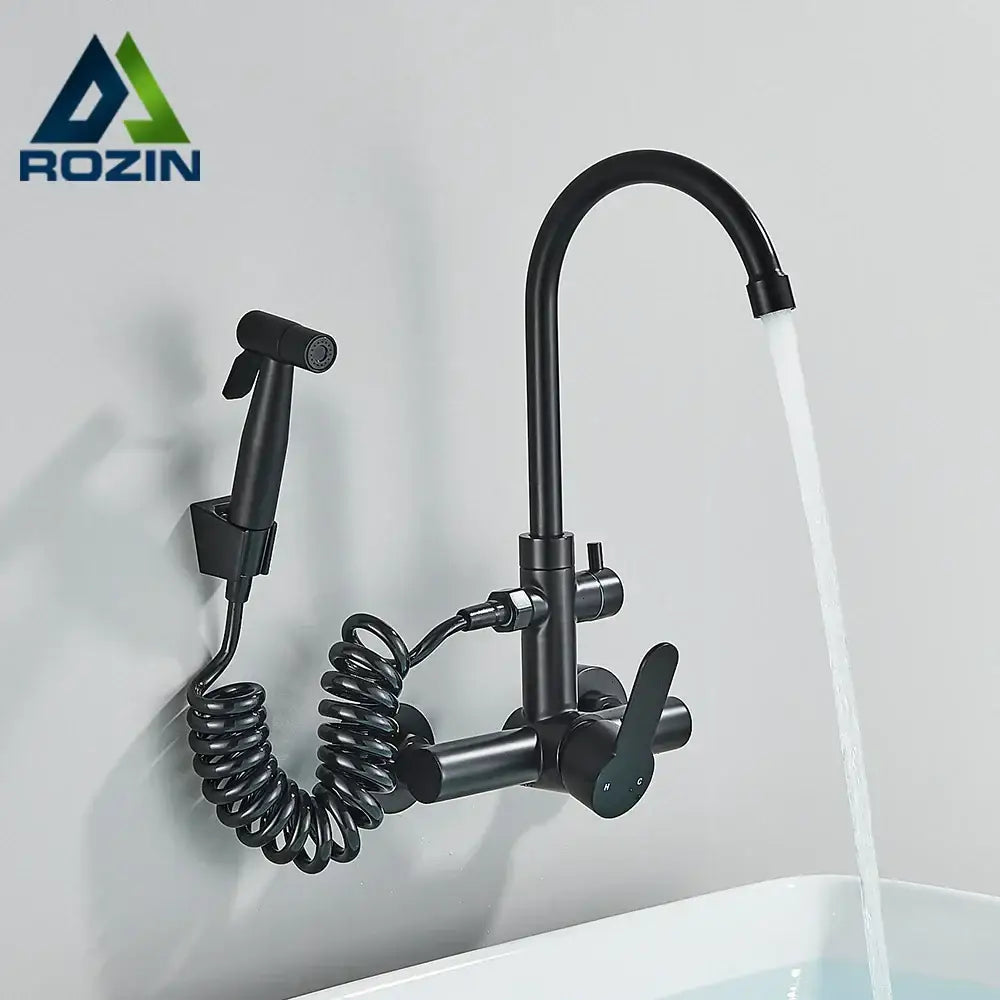 Modern matte black gourmet kitchen faucet with extendable spray