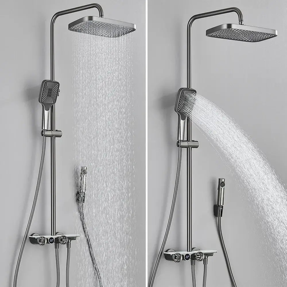Modern matte black & grey digital shower faucet set bathroom rainfall