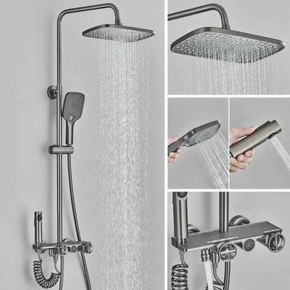 Modern matte black & grey digital shower faucet set bathroom rainfall