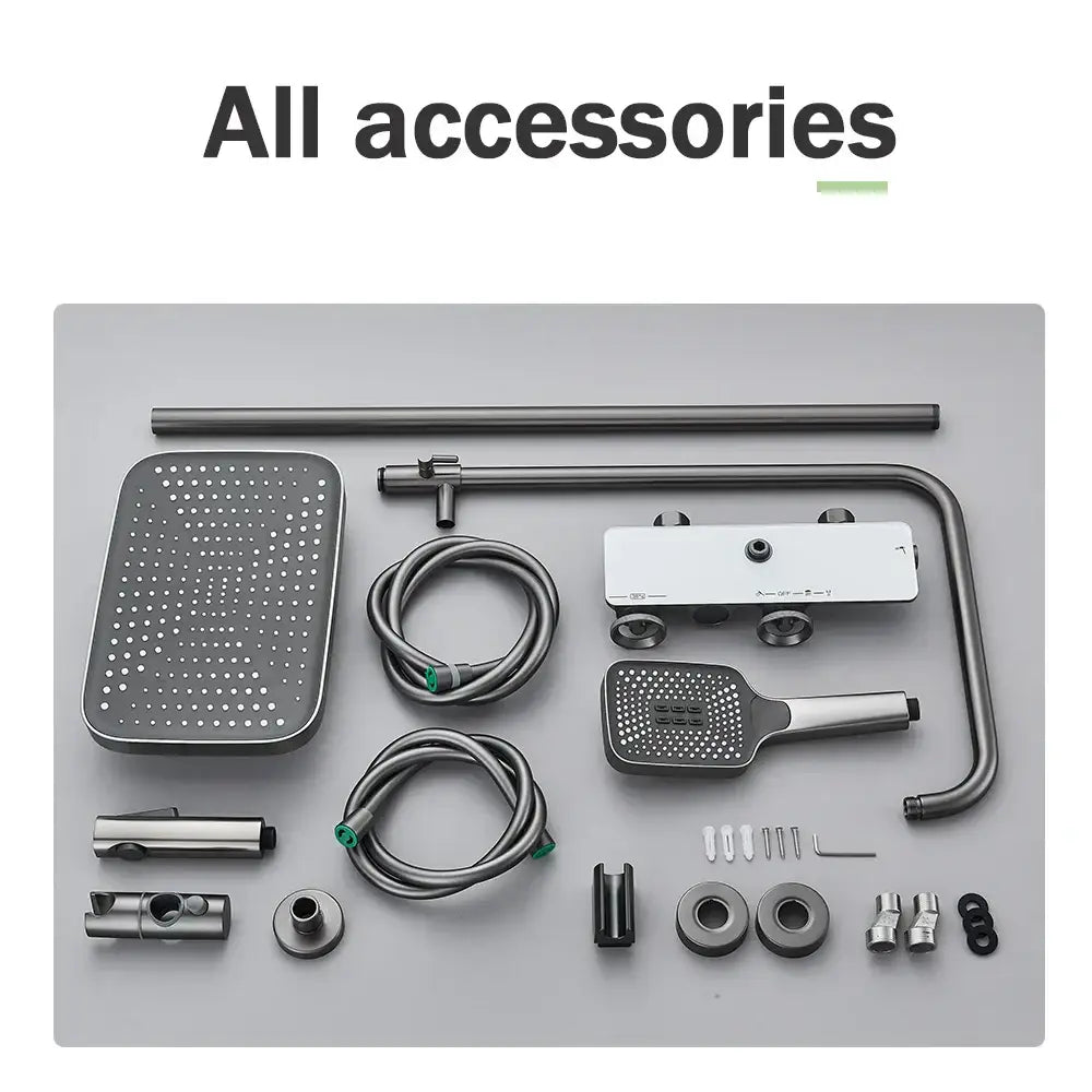 Modern matte black & grey digital shower faucet set bathroom rainfall