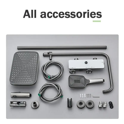 Modern matte black & grey digital shower faucet set bathroom rainfall
