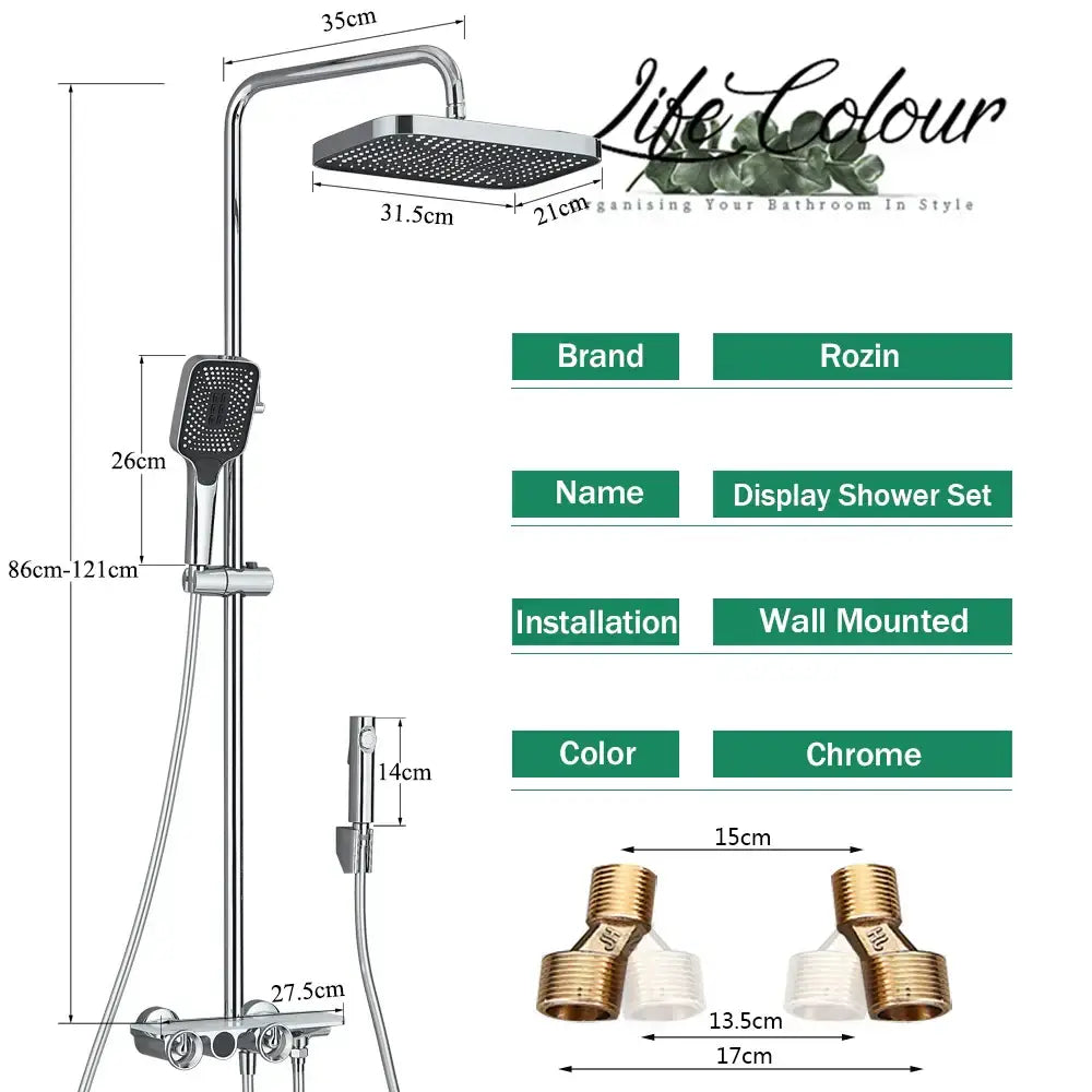 Modern matte black & grey digital shower faucet set bathroom rainfall