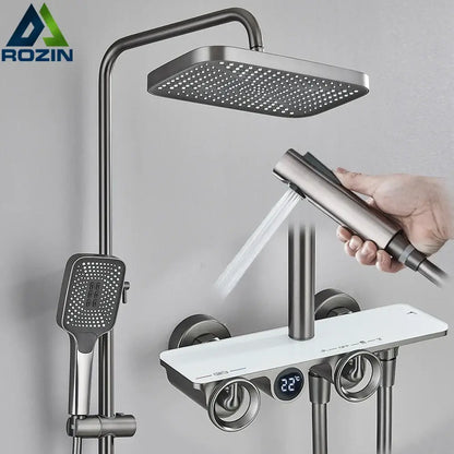 Modern matte black & grey digital shower faucet set bathroom rainfall