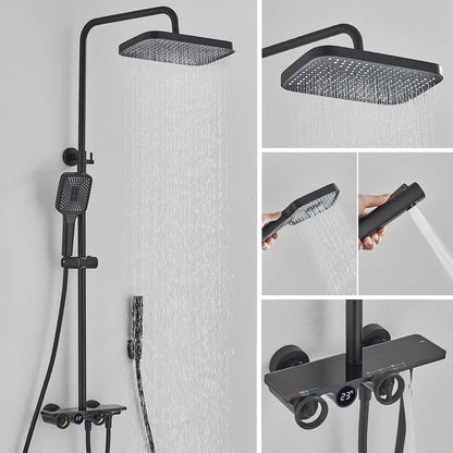 Modern matte black & grey digital shower faucet set bathroom rainfall