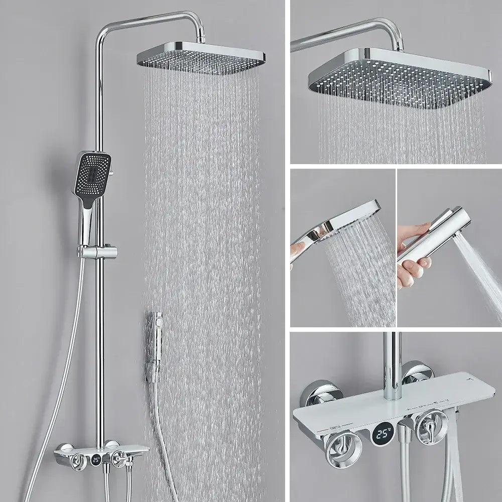 Modern matte black & grey digital shower faucet set bathroom rainfall