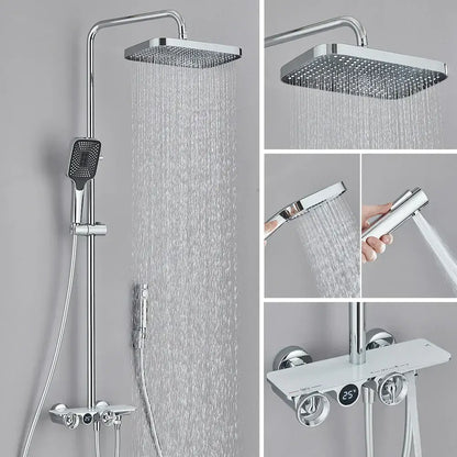 Modern matte black & grey digital shower faucet set bathroom rainfall