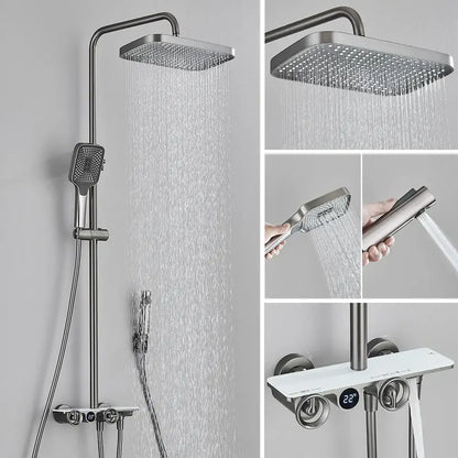 Modern matte black & grey digital shower faucet set bathroom rainfall