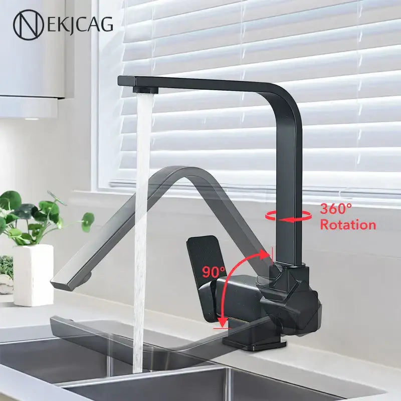 Modern matte black kitchen faucet 360 rotating sink mixer tap