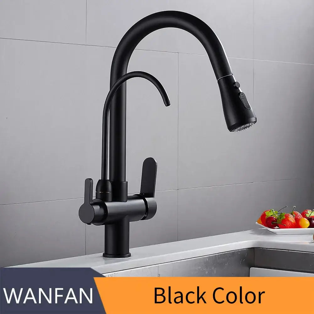 Modern matte black kitchen faucet mixer with 360 rotation