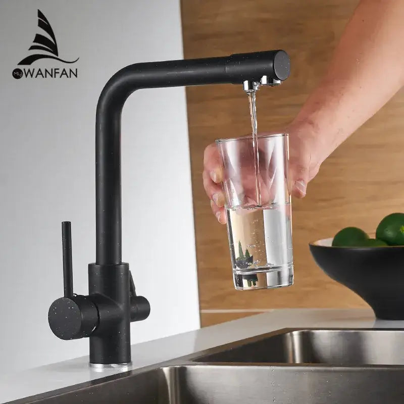 Modern matte black kitchen faucet mixer with 360 rotation