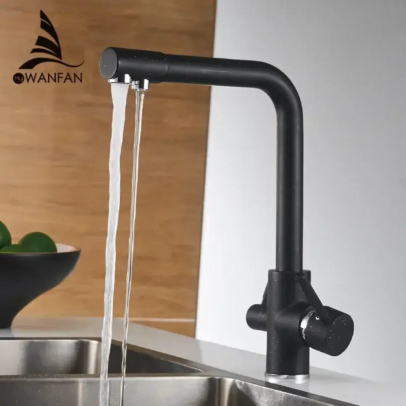 Modern matte black kitchen faucet mixer with 360 rotation
