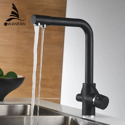 Modern matte black kitchen faucet mixer with 360 rotation
