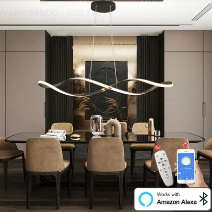 Modern matte black led chandelier smart kitchen island pendant light