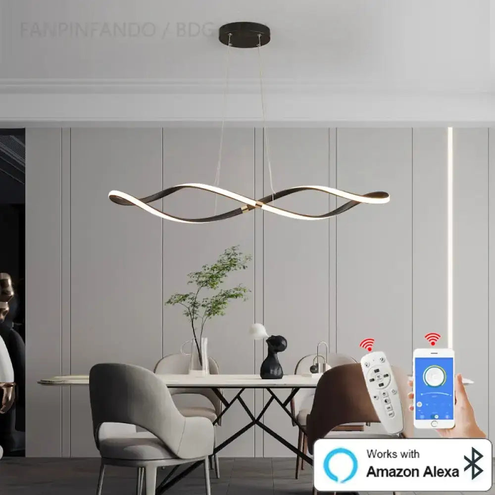 Modern matte black led chandelier smart kitchen island pendant light