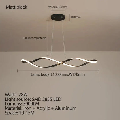 Modern matte black led chandelier smart kitchen island pendant light