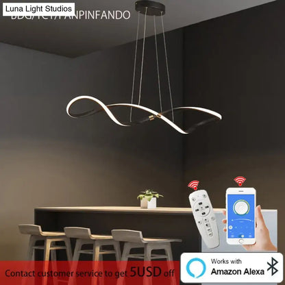 Modern matte black led chandelier smart kitchen island pendant light