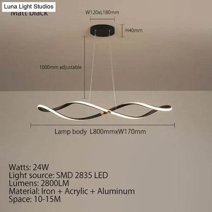 Modern matte black led chandelier smart kitchen island pendant light