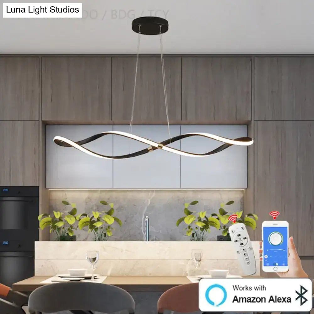 Modern matte black led chandelier smart kitchen island pendant light