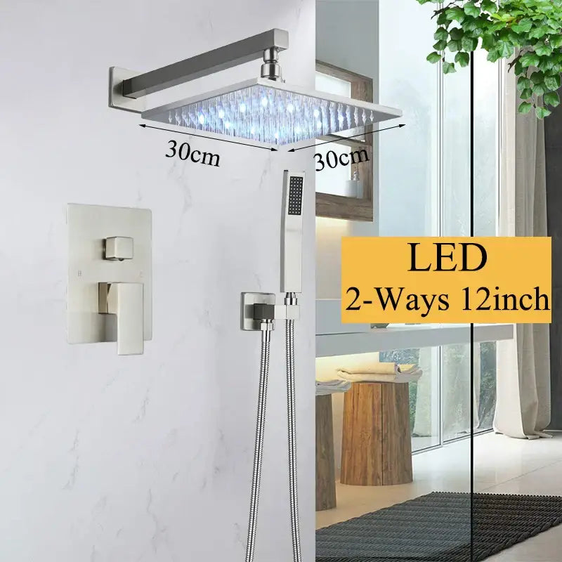 Modern matte black led rainfall shower faucet set bathroom fixture