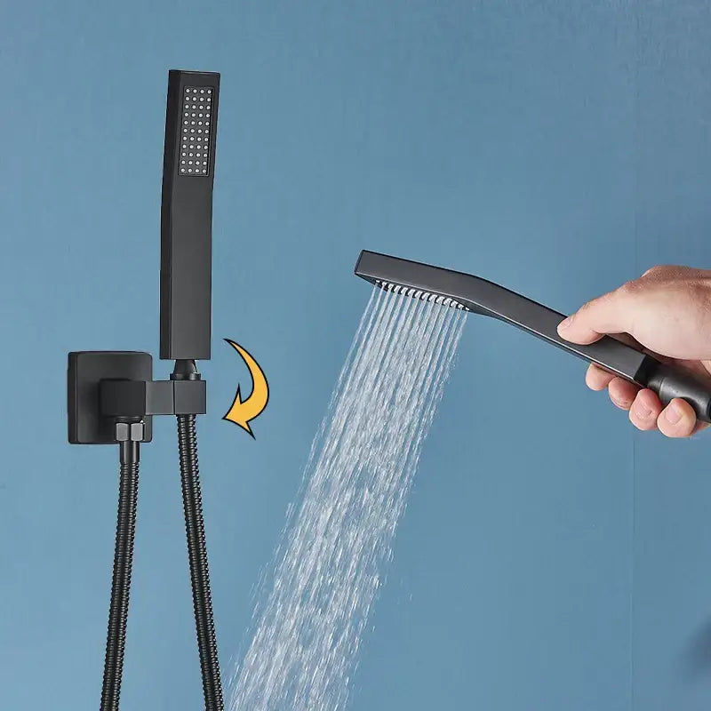 Modern matte black led rainfall shower faucet set bathroom fixture