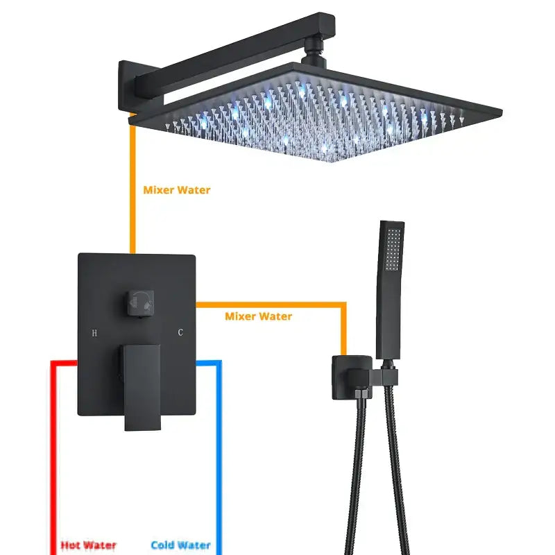 Modern matte black led rainfall shower faucet set bathroom fixture