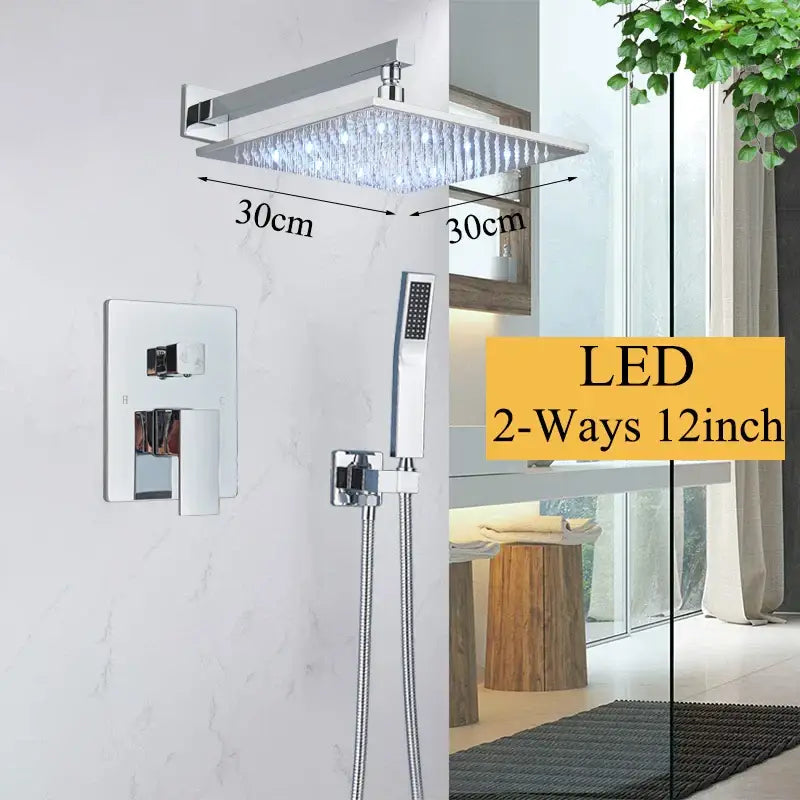 Modern matte black led rainfall shower faucet set bathroom fixture