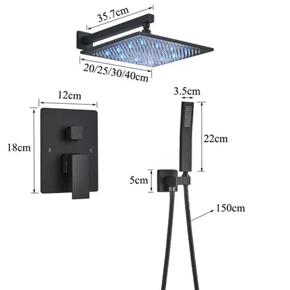 Modern matte black led rainfall shower faucet set bathroom fixture