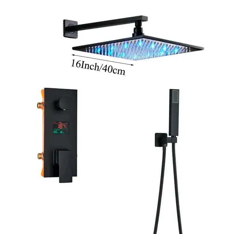 Modern matte black led rainfall shower faucet set bathroom fixture