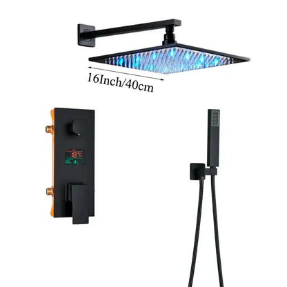 Modern matte black led rainfall shower faucet set bathroom fixture