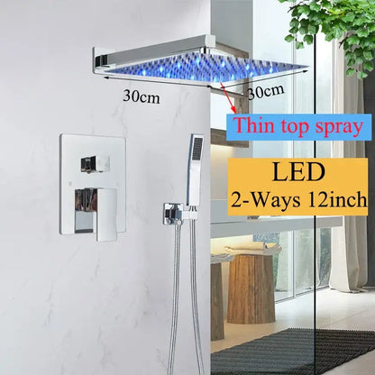Modern matte black led rainfall shower faucet set bathroom fixture