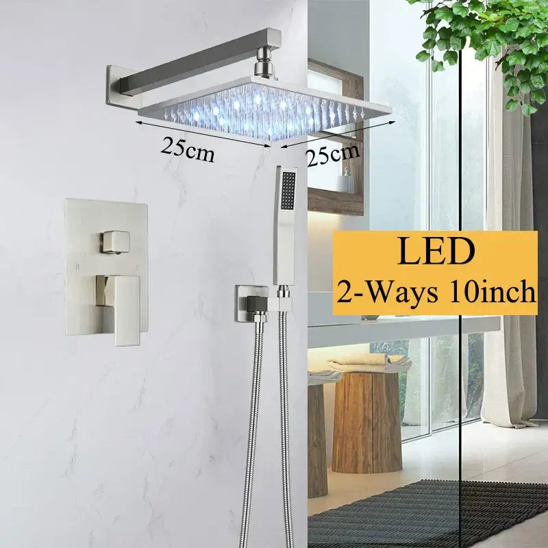 Modern matte black led rainfall shower faucet set bathroom fixture