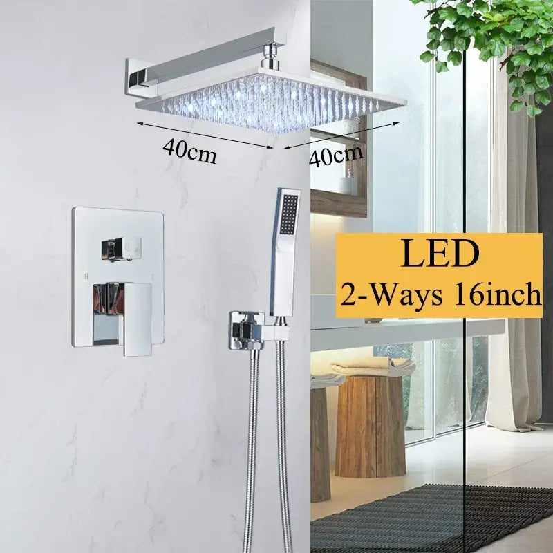 Modern matte black led rainfall shower faucet set bathroom fixture