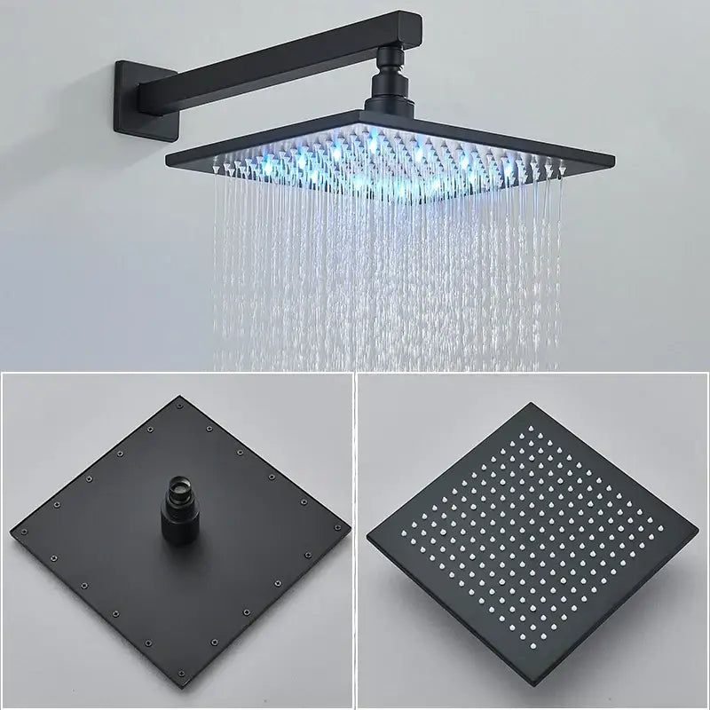 Modern matte black led rainfall shower faucet set bathroom fixture