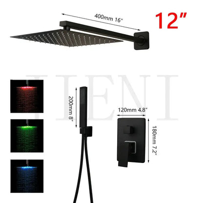 Modern matte black led shower faucet set bathroom rain head