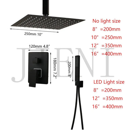 Modern matte black led shower faucet set bathroom rain head
