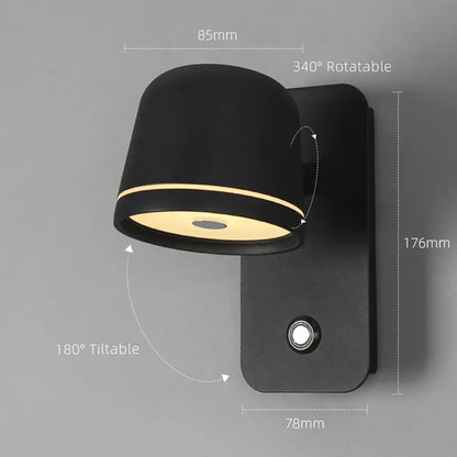 Modern matte black led wall lamp bedroom adjustable spotlight