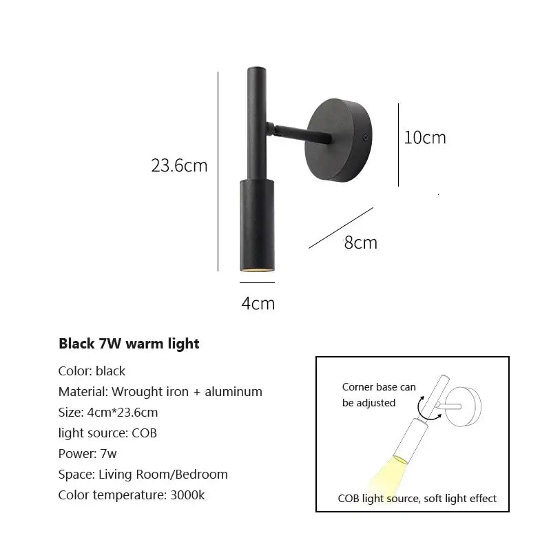 Modern matte black led wall lamp reading light – bedroom spotlight