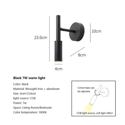Modern matte black led wall lamp reading light – bedroom spotlight
