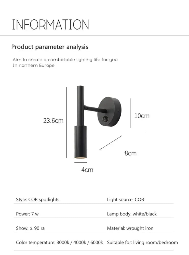 Modern matte black led wall lamp reading light – bedroom spotlight
