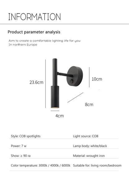Modern matte black led wall lamp reading light – bedroom spotlight