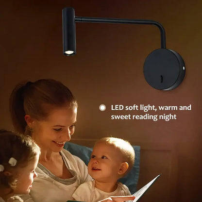 Modern matte black led wall lights bedroom adjustable reading lamp